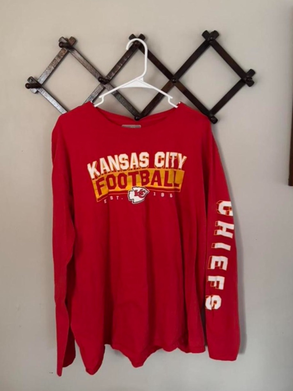 NFL Kansas City Football red long sleeve t shirt, plus size men’s 2x